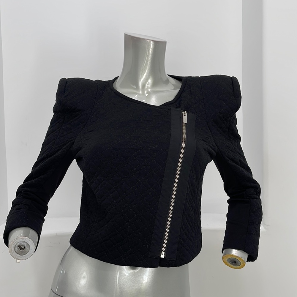 Bcbgmaxazria Quilted Cropped Jacket Black Zipper Closure Size S